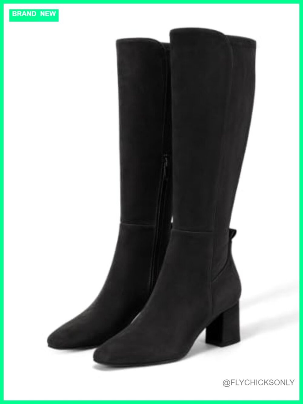 Womens Knee High Boots Chunky Heel Faux Suede Side Zipper Dress Boots